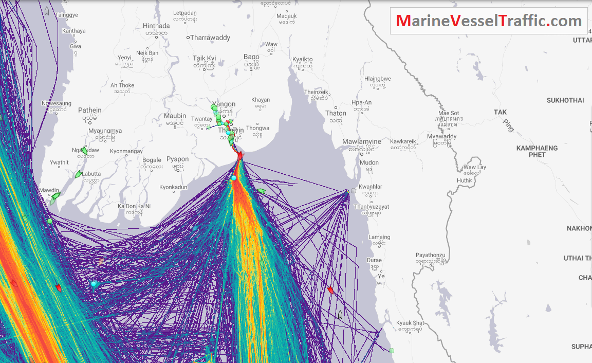 Live Marine Traffic, Density Map and Current Position of ships in GULF OF MARTABAN